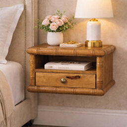 Artisan Furniture Solid Wood Bamboo Open Bedside In Amber Oak Finish, 1 Drawer With Open Shelf, Brown