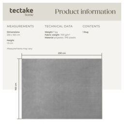 Tectake Rug Zonelle Short Pile And Ultra-Soft Carpet In Rectangular Or Round Design 160 X 230 Cm - Grey - thumbnail 6