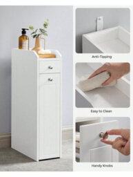 LEDREM Small Bathroom Cabinet, Slim Bathroom Storage Unit, Bathroom Organiser, Freestanding Toilet Paper Storage Cabinet - thumbnail 7