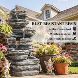 Outsunny Outdoor Fountain, Resin Freestanding Garden Fountain, Grey - thumbnail 7