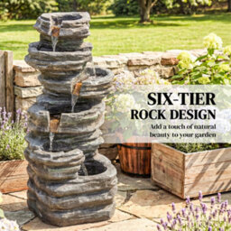 Outsunny Outdoor Fountain, Resin Freestanding Garden Fountain, Grey - thumbnail 4