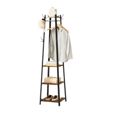 Modcraft Industrial Coat Rack With Hooks And 3-Tier Storage Shelves - Black & Rustic Brown - image 1