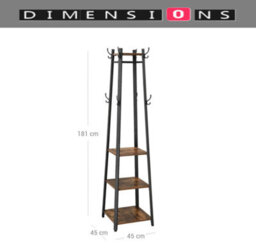 Modcraft Industrial Coat Rack With Hooks And 3-Tier Storage Shelves - Black & Rustic Brown - thumbnail 6