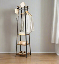 Modcraft Industrial Coat Rack With Hooks And 3-Tier Storage Shelves - Black & Rustic Brown - thumbnail 2