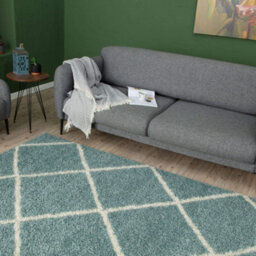 The Rugs Moroccan Shaggy Rugs And Runners Soft Fluffy Diamond Design High Pile Duck Egg Blue And Ivory Living Room Kitchen Hallway 550 - thumbnail 4