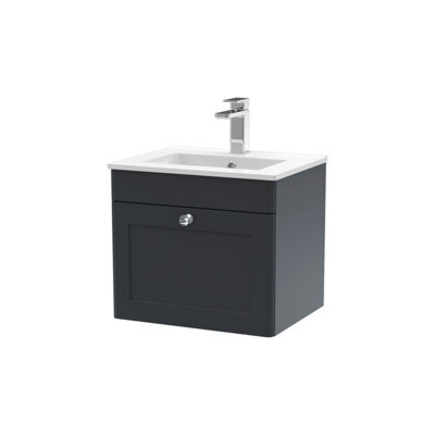 Balterley Swynnerton Traditional 1 Drawer Wall Hung Vanity Unit With Minimalist Basin, Dark Grey, 500mm - image 1