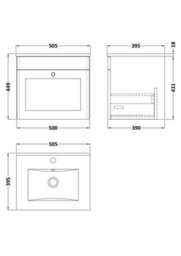 Balterley Swynnerton Traditional 1 Drawer Wall Hung Vanity Unit With Minimalist Basin, Dark Grey, 500mm - thumbnail 2