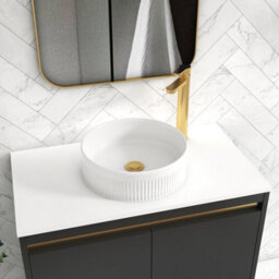 Royal Bathrooms Orion 800mm Matt Obsidian Black Wall Hung Plain White Countertop Vanity Unit 2 Drawer With Round Basin & Brushed Brass Accent Trim - thumbnail 5