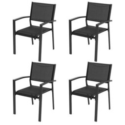 Avestar Outdoor Breathable Textilene Chairs 4 Pcs, Patio Stackable Dining Chairs For All Weather, For Garden Backyard Deck, Black