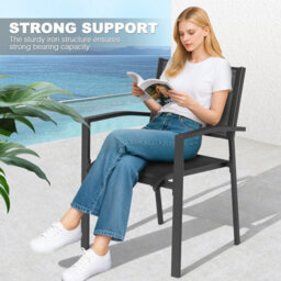 Avestar Outdoor Breathable Textilene Chairs 4 Pcs, Patio Stackable Dining Chairs For All Weather, For Garden Backyard Deck, Black - thumbnail 6