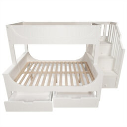 Abrihome Solid Wood Staircase Bunk Bed With Storage, Double Kids' Bed With Integrated Drawers & Shelves, (90+135)X190Cm, White - thumbnail 6