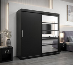 Arte Sleek Black Roma I Sliding Door Wardrobe W2000mm H2000mm D620mm Mirrored Vertical Handles Contemporary Storage Solution - thumbnail 2