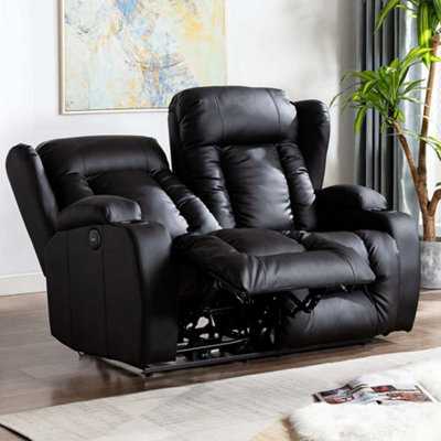 More4Homes Caesar Electric High Back Luxury Bond Grade Leather Recliner 2 Seater Sofa (Black) - image 1