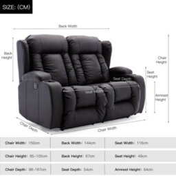 More4Homes Caesar Electric High Back Luxury Bond Grade Leather Recliner 2 Seater Sofa (Black) - thumbnail 9
