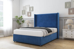 "Sloomy Devonshire Navy Plush Divan Bed Base 2 Drawers Foot-End With 54"" Wingback Headboard 4'6 Double" - thumbnail 3