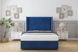 "Sloomy Devonshire Navy Plush Divan Bed Base 2 Drawers Foot-End With 54"" Wingback Headboard 4'6 Double" - thumbnail 2