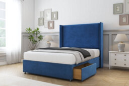"Sloomy Devonshire Navy Plush Divan Bed Base 2 Drawers Foot-End With 54"" Wingback Headboard 4'6 Double" - thumbnail 4