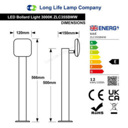 Long Life Lamps Company Adjustable 12W Led Bollard Outdoor Garden Light Stainless Steel Black Finish Warm White Zlc355Bww - thumbnail 2
