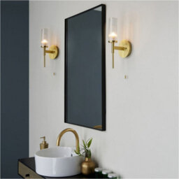 Loops Bathroom Satin Brass Plate Wall Light - Clear Ribbed Glass Shade - Non-Dimmable 3W Led G9 - thumbnail 4
