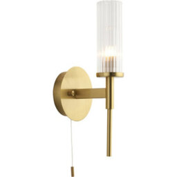 Loops Bathroom Satin Brass Plate Wall Light - Clear Ribbed Glass Shade - Non-Dimmable 3W Led G9