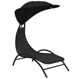 Berkfield Sun Lounger With Canopy Black 167X80X195 Cm Fabric And Steel - thumbnail 2