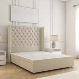 Bsspoke Winchester Divan Bed In Cream Plush Velvet With 54Inch Headboard & No Mattress No Drawers In 3Ft 4Ft 4Ft6 5Ft 6Ft - thumbnail 1