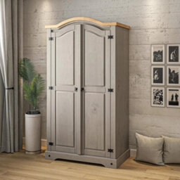 Wardrobe Grey 2 Door Arch Top Wax Solid Mexican Pine Wood Bedroom - thumbnail 5