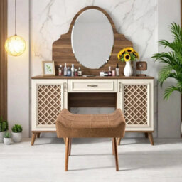 Brown Vanity Stool Upholstered Dressing Table Chair - thumbnail 4