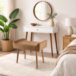 Brown Vanity Stool Upholstered Dressing Table Chair - thumbnail 3