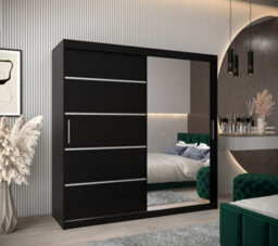 Arte Verona 02 Contemporary 2 Mirrored Sliding Door Wardrobe 9 Shelves 2 Rails Black Matt (H)2000mm (W)2000mm (D)620mm - thumbnail 2