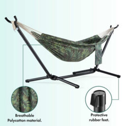 Vonhaus Hammock With Stand, Freestanding 2 Person Hammock With Adjustable Frame, Travel Bag For Garden, Beach, Camping & Outdoors - thumbnail 8