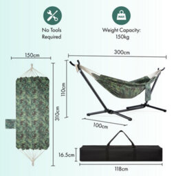 Vonhaus Hammock With Stand, Freestanding 2 Person Hammock With Adjustable Frame, Travel Bag For Garden, Beach, Camping & Outdoors - thumbnail 9