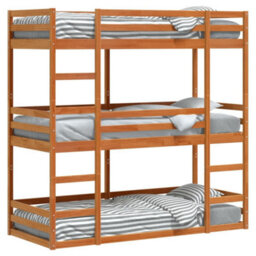 Berkfield Triple Bunk Bed Without Mattress Wax Brown 90X190 Cm Single Solid Wood Pine - thumbnail 4
