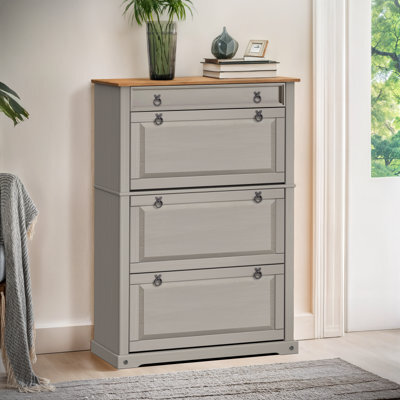 Mercers Furniture Corona Grey Wax 1 Drawer 3 Shelf Shoe Rack Chest Hallway Storage Solid Wood Mexican Pine Wooden - image 1