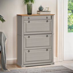 Mercers Furniture Corona Grey Wax 1 Drawer 3 Shelf Shoe Rack Chest Hallway Storage Solid Wood Mexican Pine Wooden - thumbnail 1