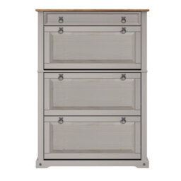 Mercers Furniture Corona Grey Wax 1 Drawer 3 Shelf Shoe Rack Chest Hallway Storage Solid Wood Mexican Pine Wooden - thumbnail 4