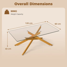 Costway Glass Coffee Table Rectangle Center Table With Metal Tubular Legs-Gold - thumbnail 8