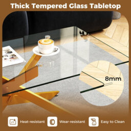 Costway Glass Coffee Table Rectangle Center Table With Metal Tubular Legs-Gold - thumbnail 2