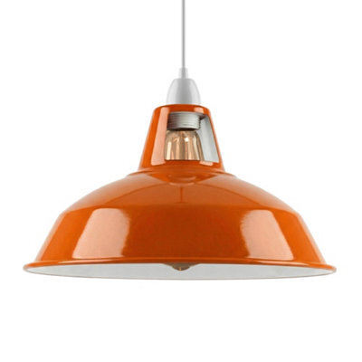 Orange Metal Lamp Shade, 31.5Cm E27 Industrial Vintage Pendant Light With Reducer Plate - image 1