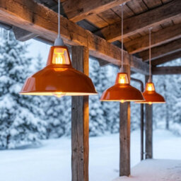 Orange Metal Lamp Shade, 31.5Cm E27 Industrial Vintage Pendant Light With Reducer Plate - thumbnail 2