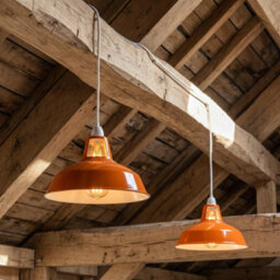 Orange Metal Lamp Shade, 31.5Cm E27 Industrial Vintage Pendant Light With Reducer Plate - thumbnail 4