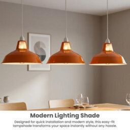 Orange Metal Lamp Shade, 31.5Cm E27 Industrial Vintage Pendant Light With Reducer Plate - thumbnail 6