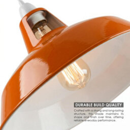 Orange Metal Lamp Shade, 31.5Cm E27 Industrial Vintage Pendant Light With Reducer Plate - thumbnail 8