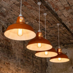 Orange Metal Lamp Shade, 31.5Cm E27 Industrial Vintage Pendant Light With Reducer Plate - thumbnail 5