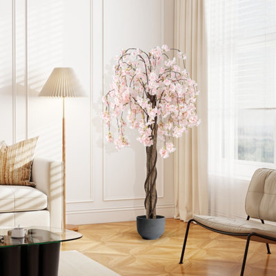 Gainoom 163Cm Tall White Artificial Cherry Blossom Tree Faux Flower Plant In Nursery Pot - image 1
