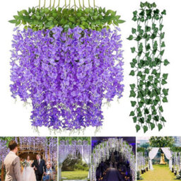 Living And Home Set Of 12 Artificial Hanging Flowers Wisteria Vine Wedding Decor 105 Cm - thumbnail 2