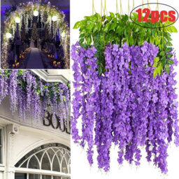 Living And Home Set Of 12 Artificial Hanging Flowers Wisteria Vine Wedding Decor 105 Cm - thumbnail 3