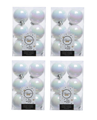 Decoris 4 X 12 White Iridescent Christmas Baubles Shatterproof Luxury Tree Decor 6Cm Iris - image 1