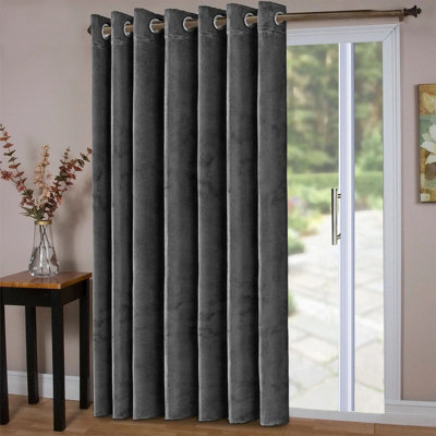 Oxford Homeware Eyelet Velvet Curtains Charcoal Fully Lined Blackout Thermal Insulated Curtains (W)168Cm X (L)213Cm Single Panel - image 1