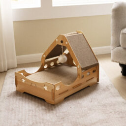 Thehotsale 3-In-1 Cat Scratching Board House With Hanging Toy, 37Cm W X 50Cm D X 38Cm H